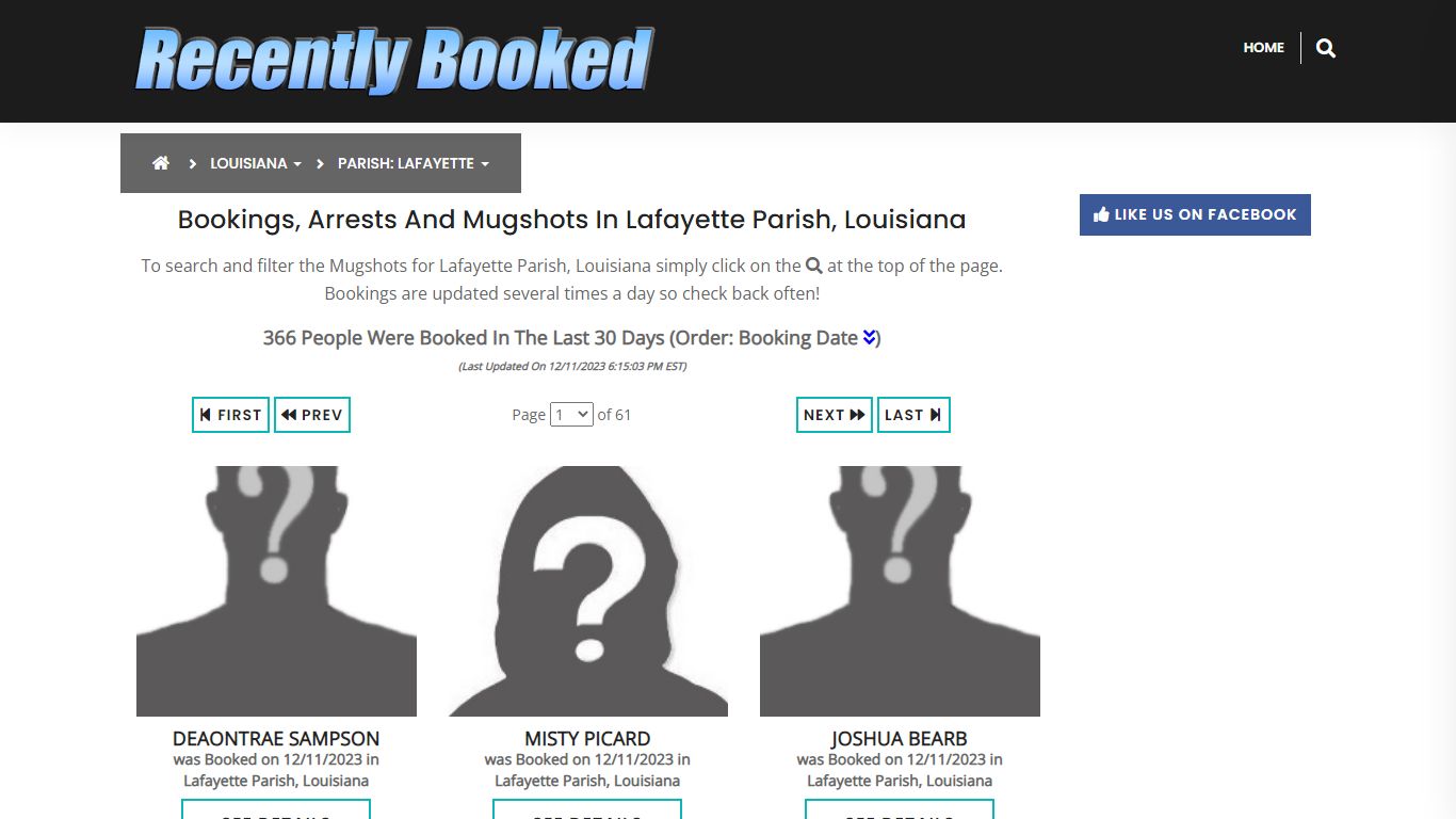 Bookings, Arrests and Mugshots in Lafayette Parish, Louisiana